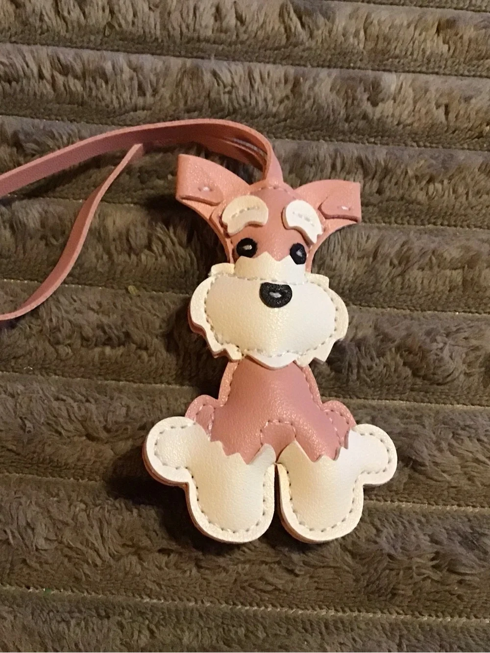 Pink Leather Dog Charm with White Accents